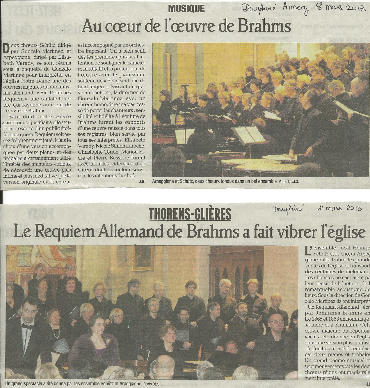 2 articles parus après le Requiem de Brahms.