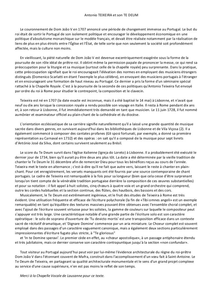 En savoir plus sur Antonio TEIXEIRA et son TE DEUM